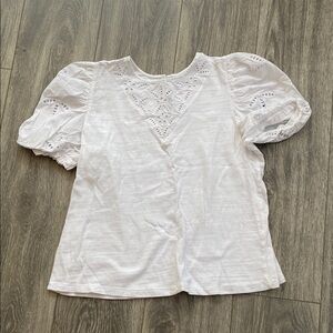 LOFT - 100% Cotton Short Sleeve Blouse with Eyelet Details - Size S